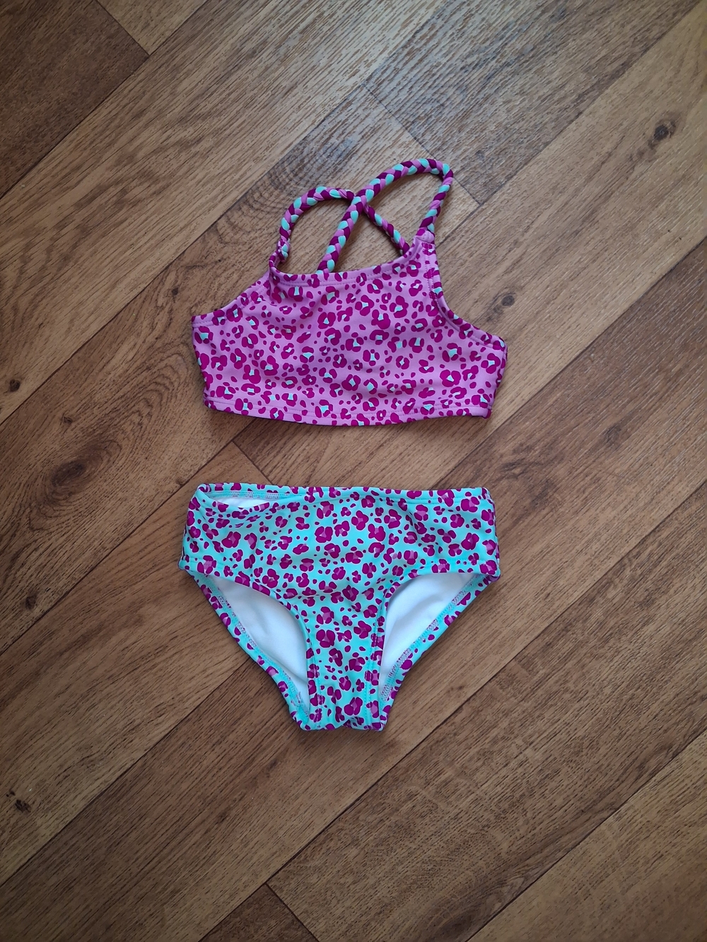 Kids Two-Piece Swim Bikini - Pink & Teal Leopard Print
